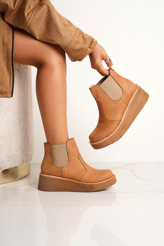 Botas Mujer Botinetas Plataforma Cuero Caña Elastico Marcia