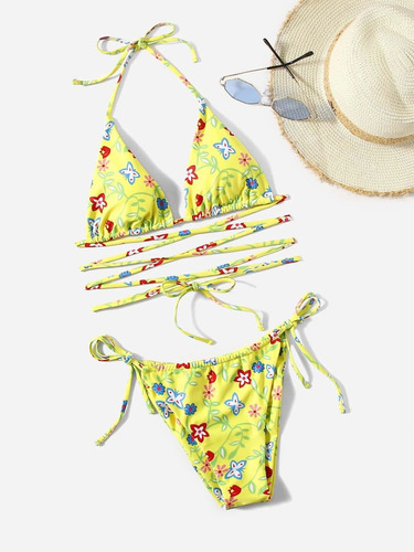 Bañador Bikini Triángulo Con Estampado Floral Con Cordón