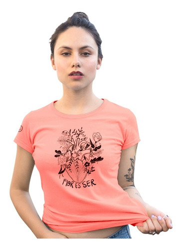 Camiseta Ilustrada Flor-es-ser - Naranja Neón - Cuello Red