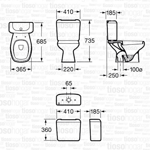 Combo Baño Inodoro Largo Roca Monaco Mochila Apoyo Loza Baño