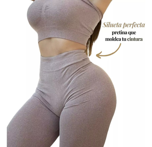 Top Bralette + Leggin Push Up (color Arena Y Tela Suave)