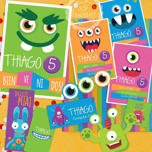 Kit Imprimible Monstruos Divertidos Textos Editables! 3c