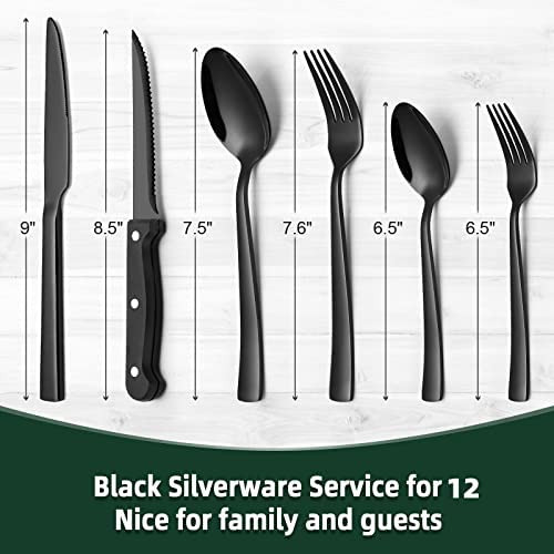 Juegos De Cubiertos Negros De 72 Piezas Para 12 Con Cuchillo