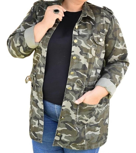 Parca Parka Camuflada Jeans Feminina Plus Size Jaqueta  