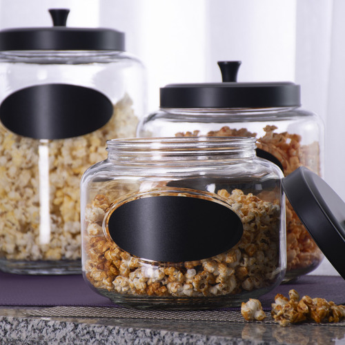 De 3 Canisters De Vidrio Con Tapa Y Etiqueta Para Grabar Color Transparente