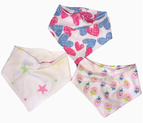 Baberos Bandana 100% Algodón Bebé X 3 Estampados En Caja