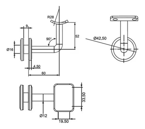 Conector Soporte Vidrio Pasamanos Color Negro Mate