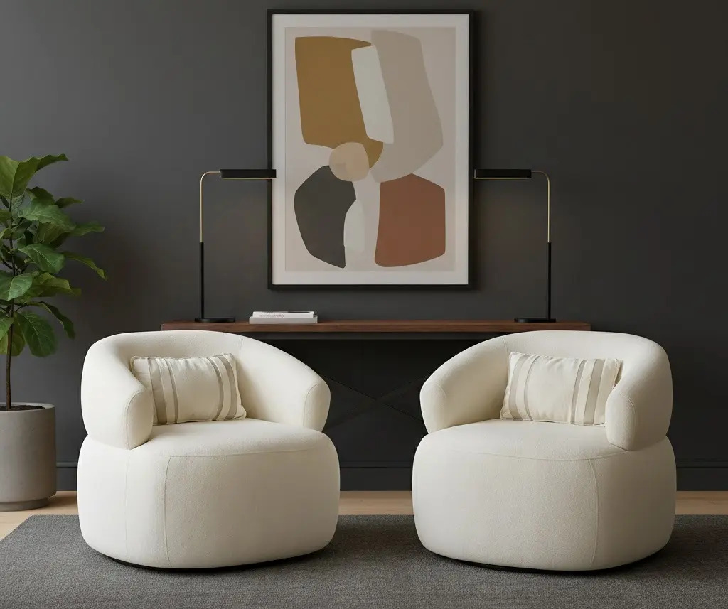 Kit 2 Poltronas Confortável Orgânica Serena Tecido Bouclê Cor Off White Para Sala Estar Recepção - Av Móveis