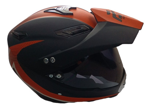 Casco Cross Con Mica Humo - Negro/ Naranja Mate