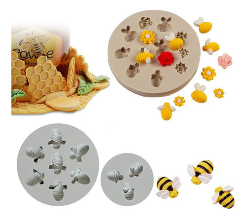 Molde De Silicona De Abeja Panal Fondant Pastel Colmena .. .