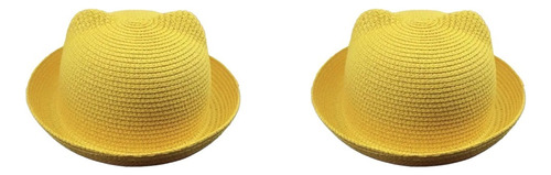 Yellow-orejas De Gato Chicas Sombreros De Paja 2 Piezas
