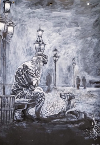 Lamina Urbana Blanco Y Negro Pintada A Mano