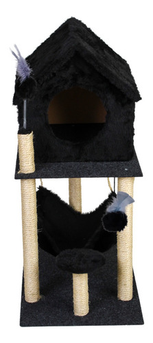 Arranhador Gato Casa Dois Andares com rede Cor Preto