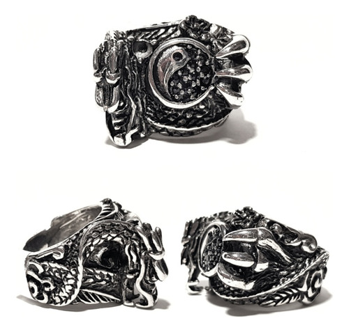 Anillo Dragon Garra Yin Yang En Acero Quirurgico 316 Inox.