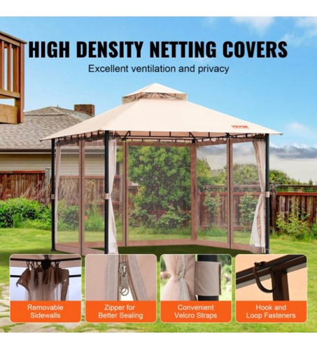 Gazebo De Patio Para 6-8 Personas 10x10 Pies Con Mosquitero Caqui
