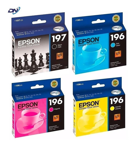 Combo Epson 197 Negro + 196 Colores Original.