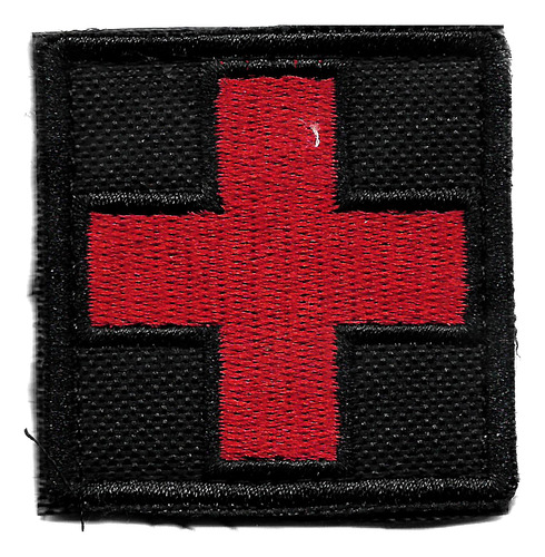 Parche Bordado Cruz Roja Fondo Negro 5cm X 5cm