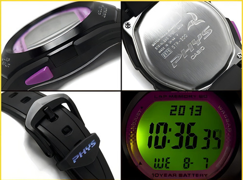 Pulseira de relógio feminina Casio Digital Str300 preta roxa, pulseira colorida, str-300-1ccf