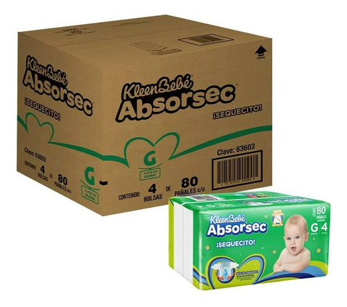 Caja De Pañal Kleenbebe Absorsec Grande 4 Paquetes (320 Pzs)