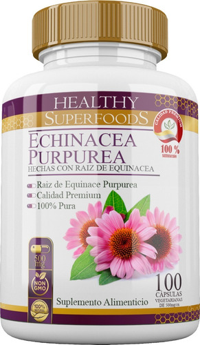 Healthy superfoods Equinacea Purpurea Pura Premium 100 Capsulas 500mg Sabor Natural