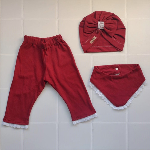 Conjunto Beba Pantalón + Bandana + Turbante 0-3 Y 3-6 Meses Bordó 3-6 Meses