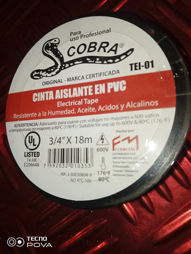 Teipe Cobra Original  / Negro Y Azul 3/4 X 18m 