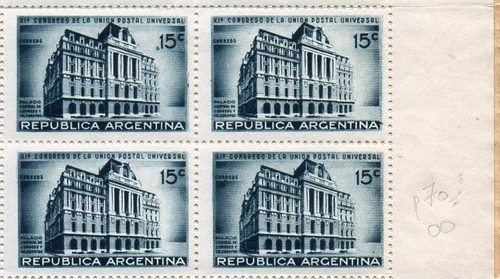 Argentina 1939 U P U, Bloque De 4 Del 15c C/variedad, Nuevo