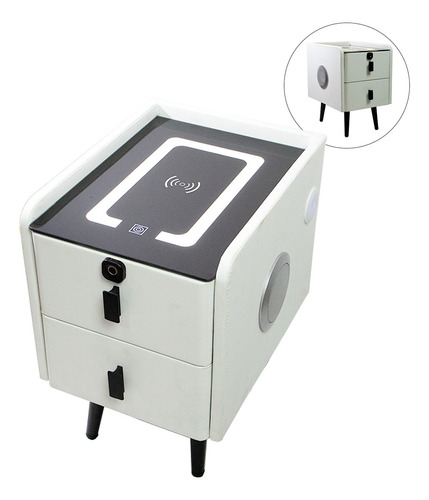 2 Mesas Smart Noche Comoda Organizador Cargador Usb Color Blanco