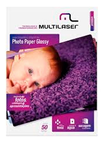 Papel Fotográfico Glossy A4 50 Folhas Pacote Multilaser Cor Branco