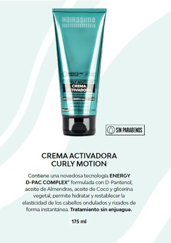 Imagen 3 de 4 de Crema Activadora Curly Motion 175ml Sin Sulfatos Y Parabenos