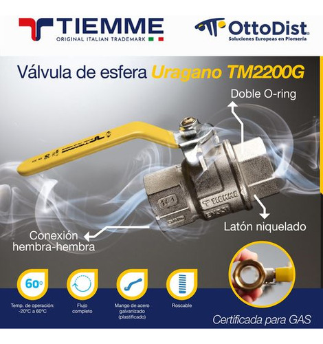 Tiemme Valvula De Esfera Para Gas 1 Pulg