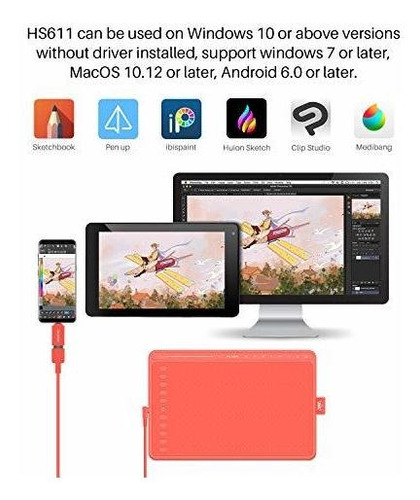 Hs611 Graphic Drawing Tablet Inch With Levels Bateria Pen 8