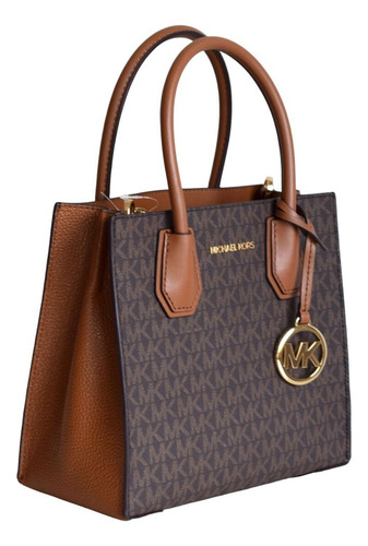 Bolsa Tote Michael Kors Mercer Café Chica Acabado de los herrajes Dorado Color Marrón oscuro Diseño de la tela Liso
