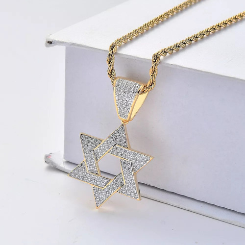 Q Cristal 18 K Chapado En Oro Estrella De David Colgante