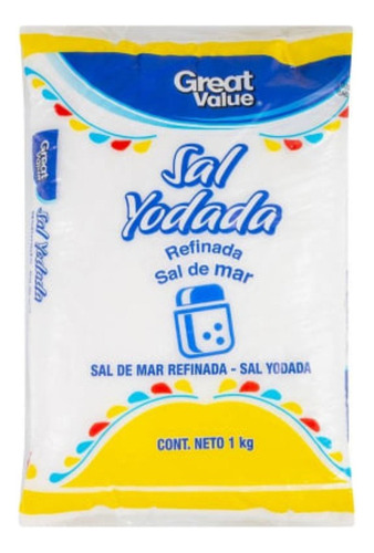 9 Pzas Sal Yodada Great Value Refinada De Mar 1 Kg