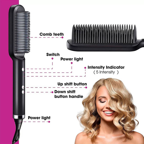 New Cepillo Alisador De Pelo Ajustable Con Iones Negativos.