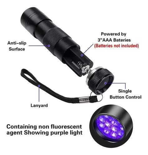 Lámpara De Luz Uv, Mini Linterna De 12 Led, Detector De Rayo