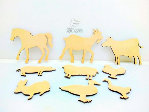 Kit Animales Granja X10u - Mdf / Fibrofacil