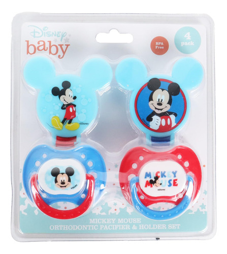 Disney Cudlie Mickey Mouse - Paquete De 4 Chupetes Y 2 Clips