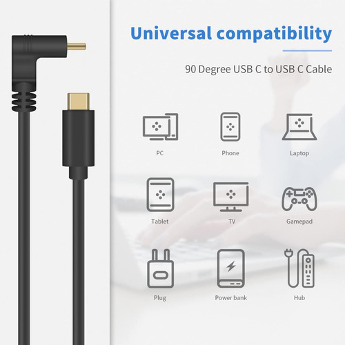 Cable Usb C A Usb C De 90 Grados De Poyiccot, 1 Pie, Tipo C
