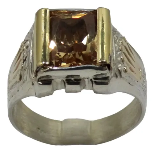 Anillo Sello Plata 925 Corona Oro 18k Piedra Color Garantia