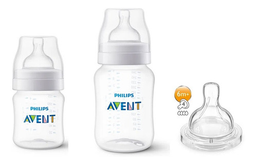 Imagem 1 de 3 de Kit Mamadeira Anticolica 125/260ml E Bico 4 Avent Scd809/16