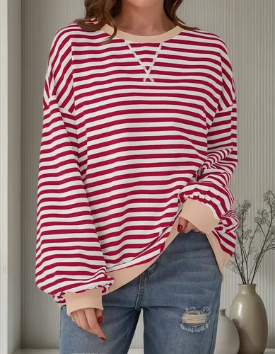 Buzo Mujer Oversize A Rayas Cuello Redondo