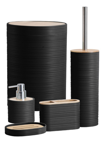 Kit Para Banheiro 5 Peças Linea Preto Completo Mek Jolitex