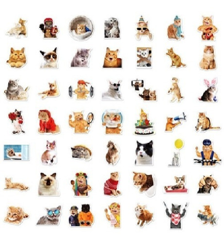 50 Stickers Impermeables Gatos