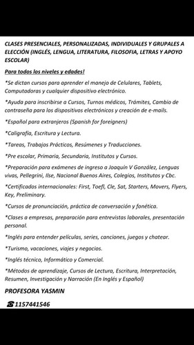Imagen 1 de 1 de Clases Particulares De Inglés Y Otras Materias