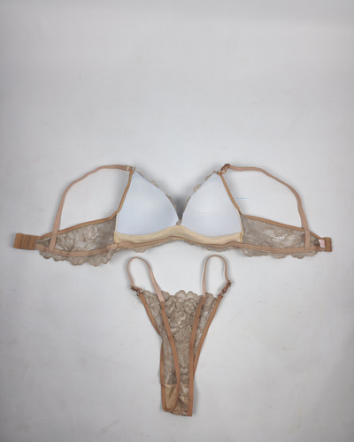 Conjunto Triángulo Taza Soft Less Regulable Algodón Encaje Beige 95