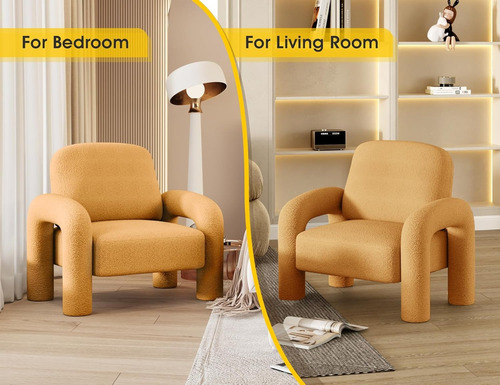 Silla Decorativa Moderna De Sherpa Sofá Individual Tapizado Peluche Amarillo Amarillo