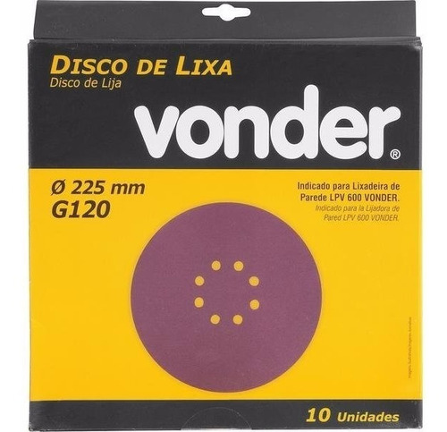 Disco De Lixa 225mm Grão 120 Para Lixadeira Lpv 600 - Vonder