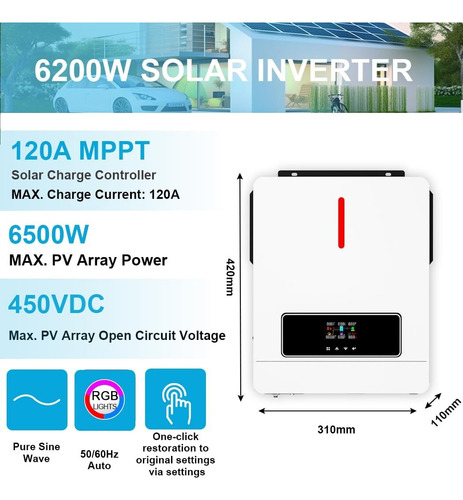 On/off-grid 6.2kw Solar Híbrido Inversor Dos Cargas Potencia